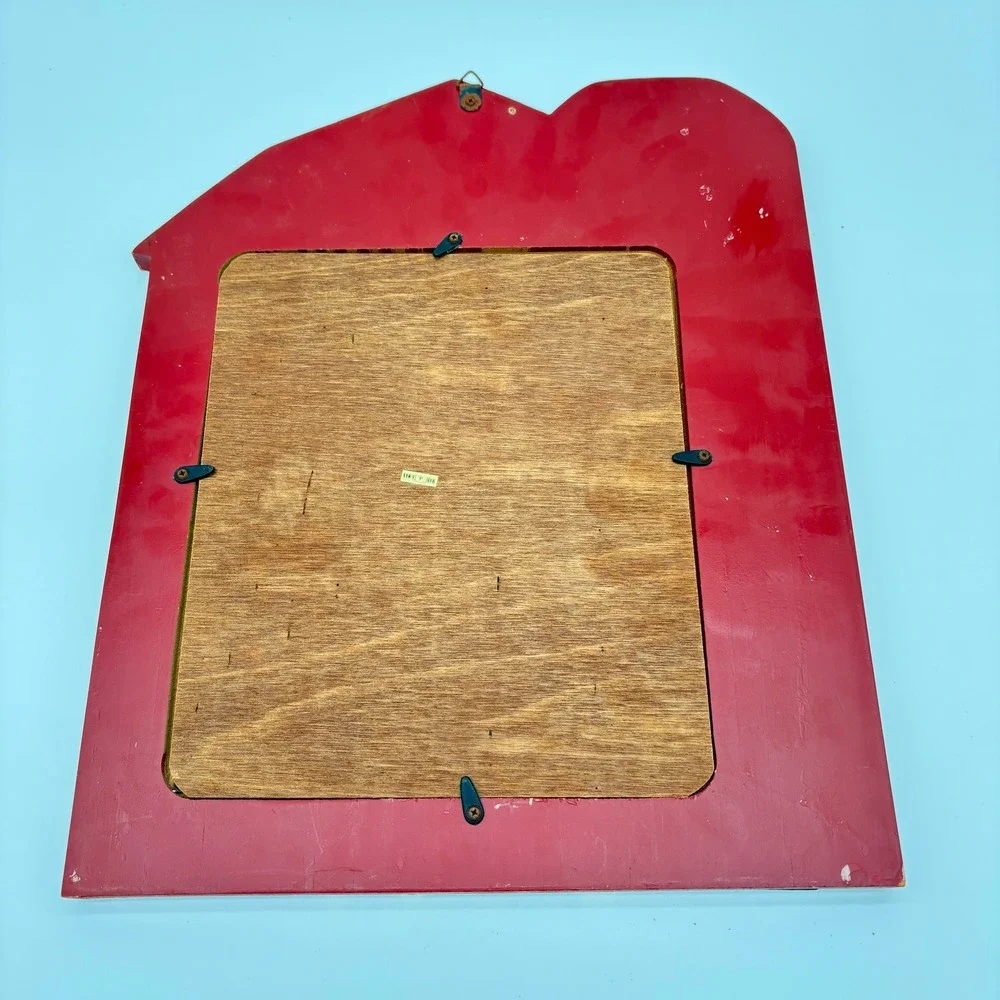 Vintage Red Barn Wood Mirror Farmhouse Nursery Decor Animal Folk Art Wall Mount